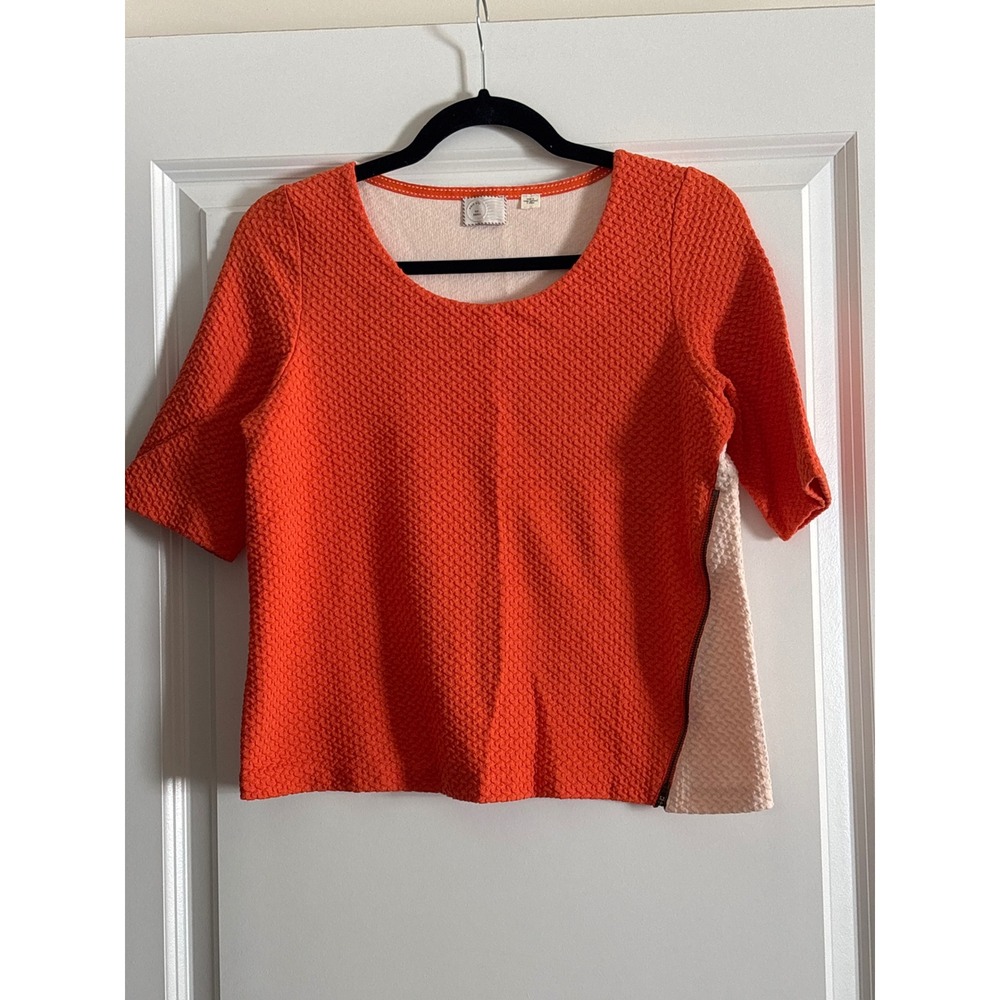 Anthropologie Postmark Orange Cream Colorblock Textured Side Zip Top Small